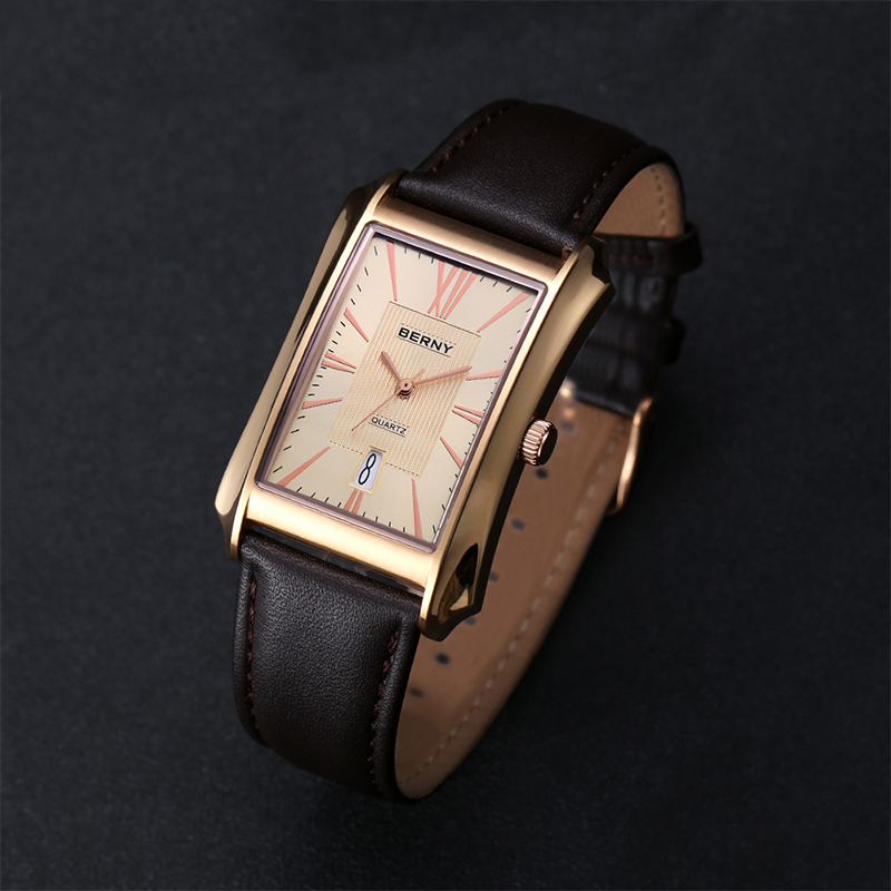 BERNY jam tangan Quartz perseg - Leather Watch Band Men ulasan dan harga