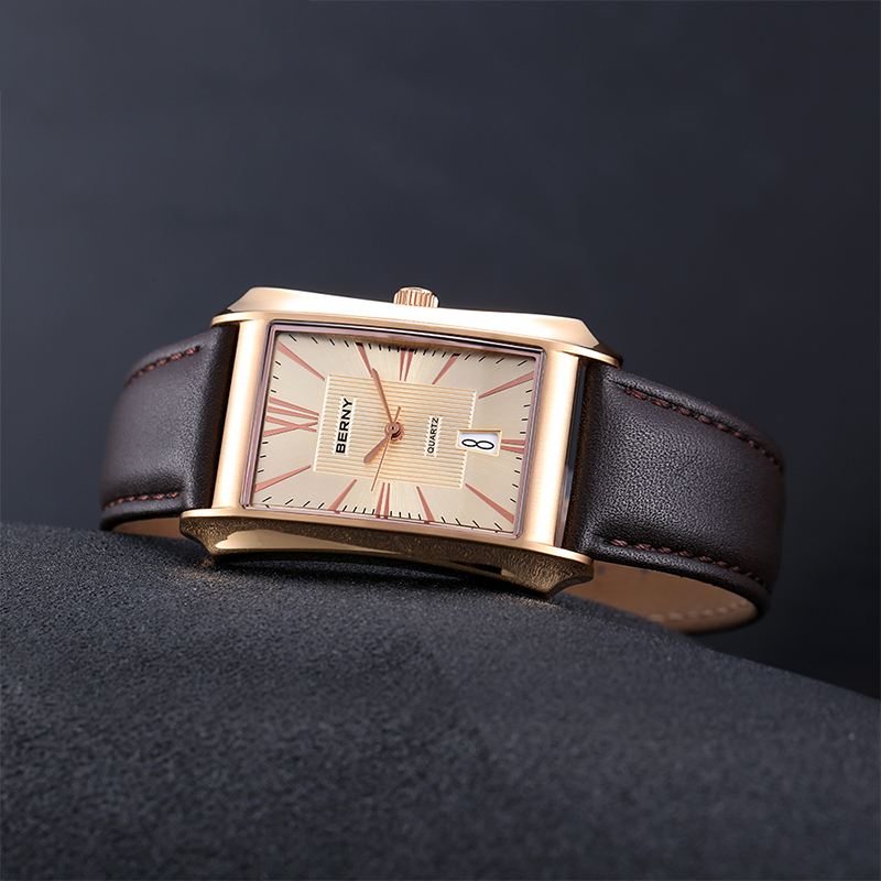 BERNY jam tangan Quartz perseg - Leather Watch Band Men ulasan dan harga