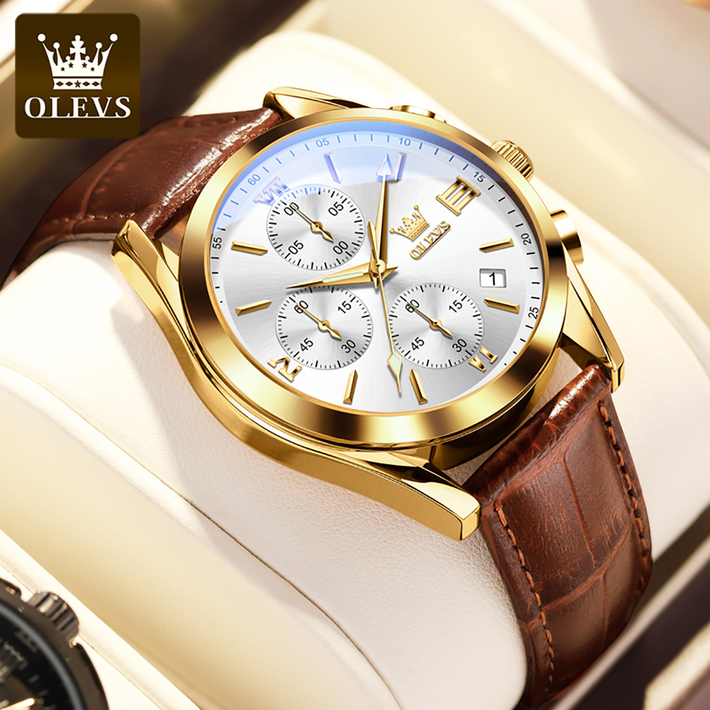 OLEVS jam tangan bercahaya pri - Leather Watch Band Men ulasan dan harga