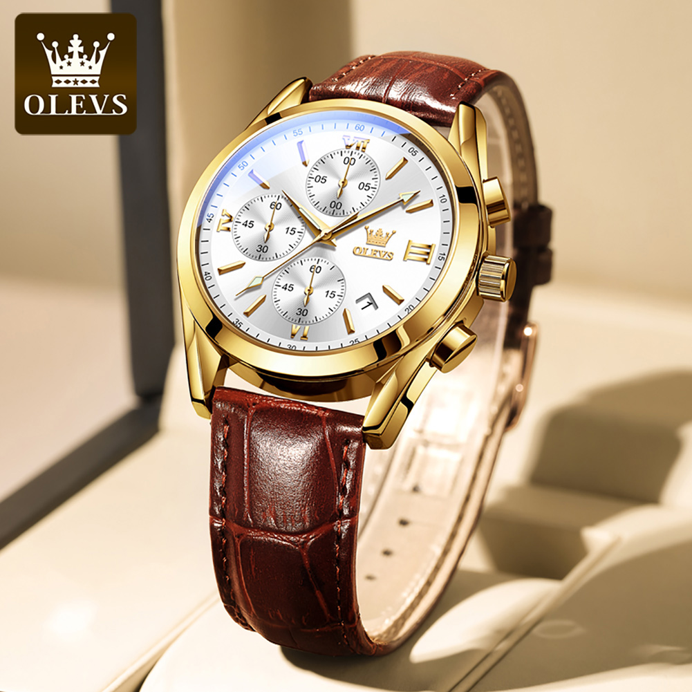 OLEVS jam tangan bercahaya pri - Leather Watch Band Men ulasan dan harga