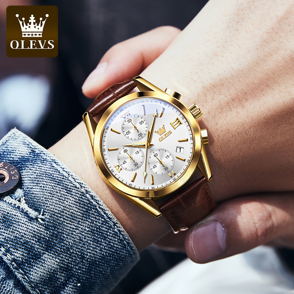 OLEVS jam tangan bercahaya pri - Leather Watch Band Men ulasan dan harga