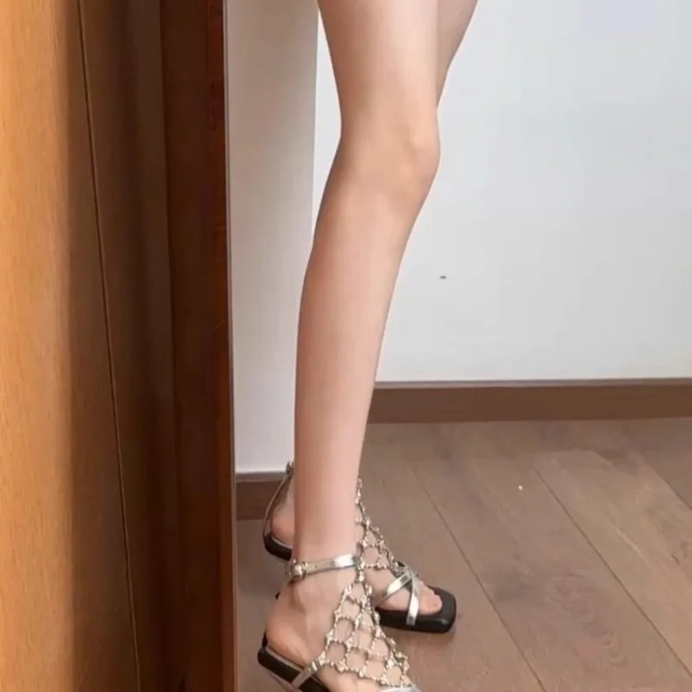 Sandal Wanita Hak Tinggi Model - Mesh Strap Metal ulasan dan harga